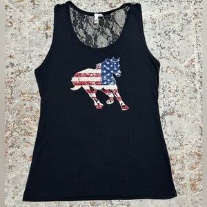 Liberty Wear Patriotic rhinestone Horse tank Black Lace-back size 3X